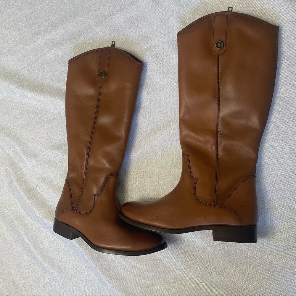 Women's Tan Leather Riding Boots - Picture 4 of 12